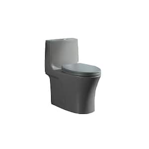 Power Flush 1-Piece 1.1/1.6 GPF Dual Flush Elongated Toilet in Light Gray, Slow-Close Seat Included