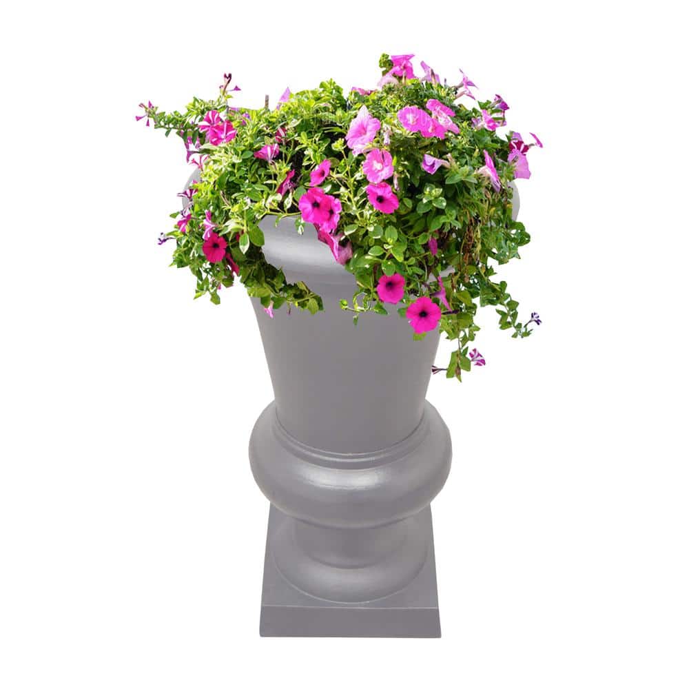 Ornate Gray Cast Aluminum Bird Bath with Planter Vase