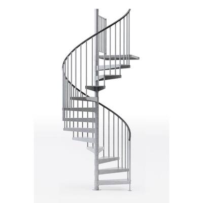 Reroute Galvanized Exterior 60in Diameter, Fits Height 136in - 152in, 1 42in Tall Platform Rail Spiral Staircase Kit