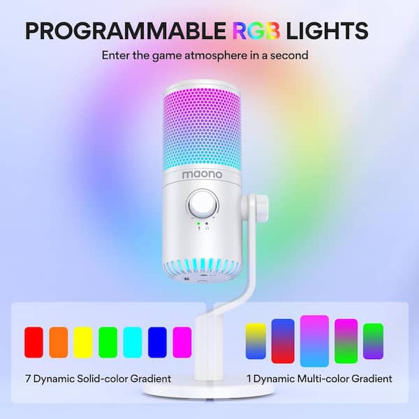Lukyamzn White Gaming Microphone with Quick Mute, Programmable RGB