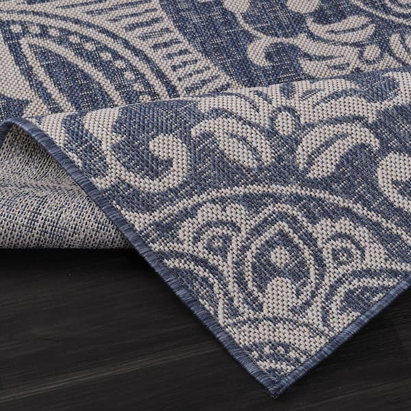 8' x 10' Blue and Gray Damask Indoor Outdoor Area Rug 8' x 10' Blue and Gray Damask Indoor Outdoor Area Rug