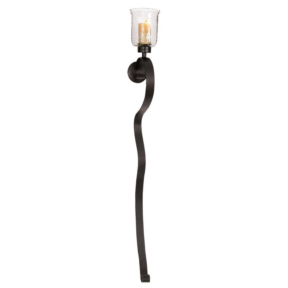 Wall Sconce Metal Link Design in Bronze Finish with Hammered Glass Hurricane 