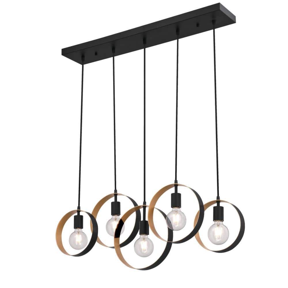 Olympus Matte Black and Textured Gold Geometric Chandelier