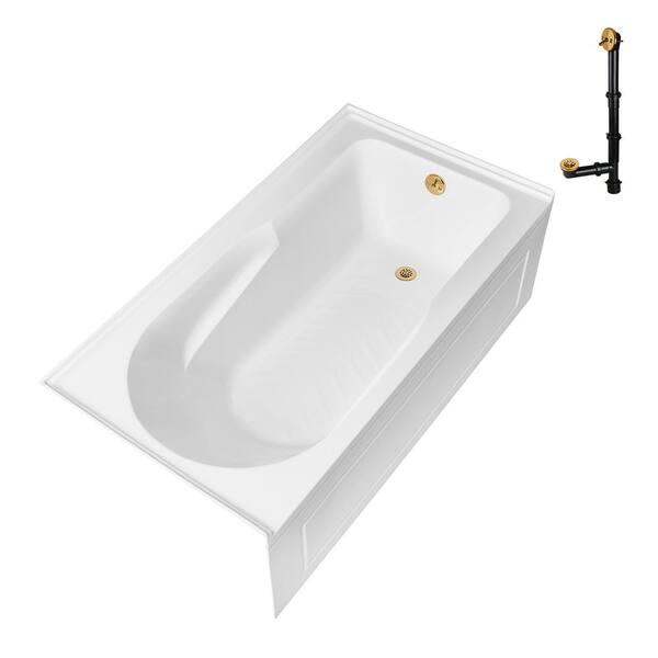 Streamline GA-309-20-BGL 60 in. x 32 in. Acrylic Soaking Alcove Bathtub in Glossy White with Right-Hand Drain in Brushed Gold