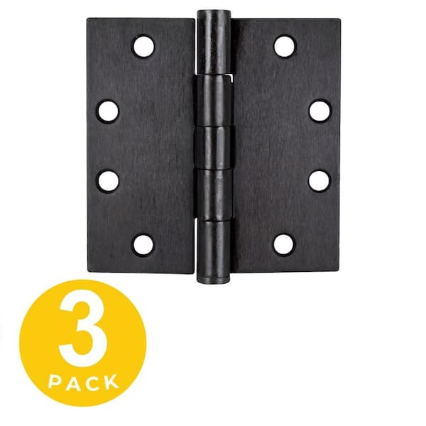 Global Door Controls 4.5 in. x 4.5 in. Oil Rubbed Bronze Full Mortise Squared Plain Bearing Hinge with Removable Pin - Set of 3