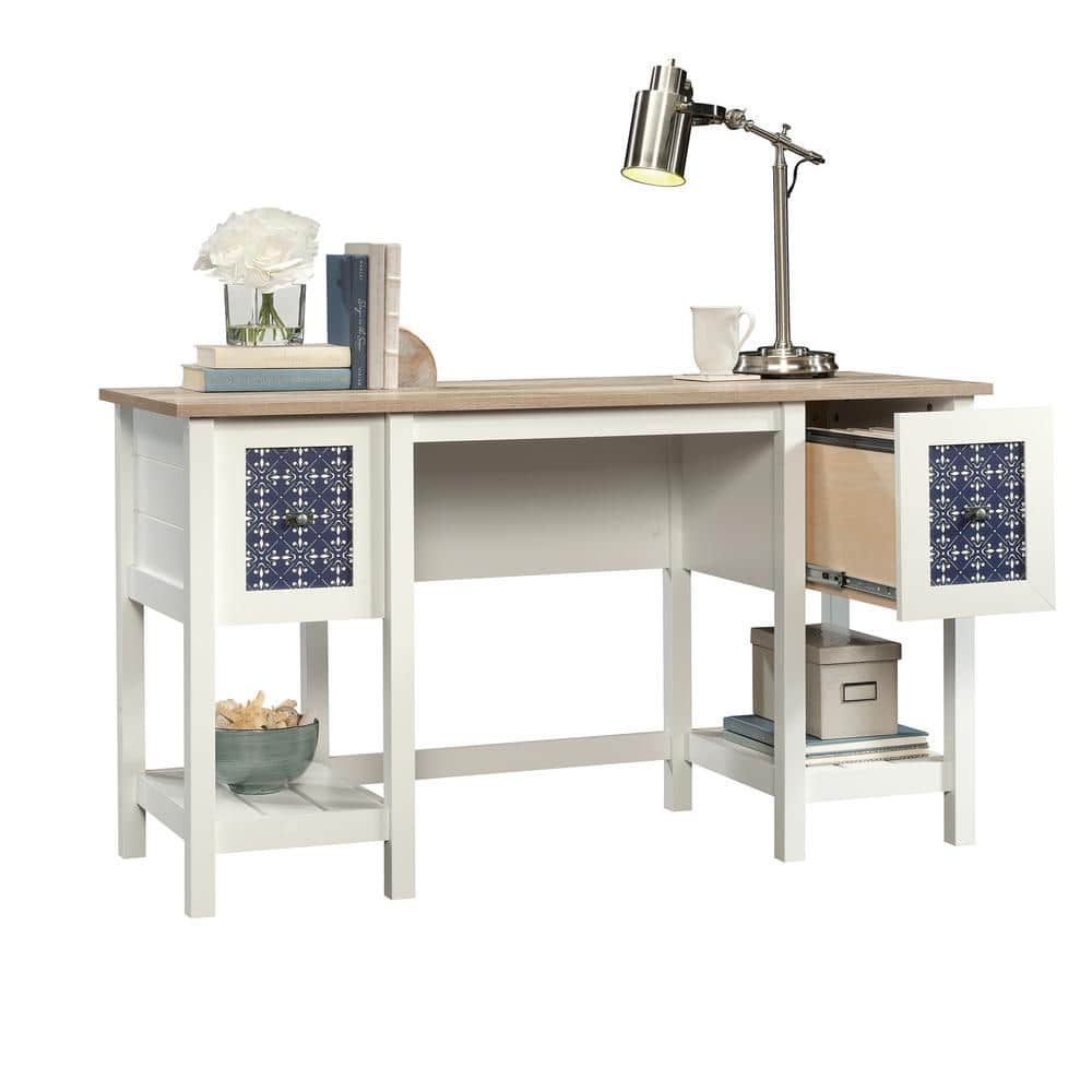 Cottage Road Soft White Engineered Wood Desk with Drawer and Filing Cabinet