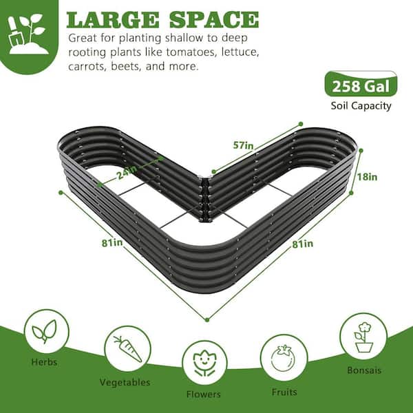 Unbranded - Grey 81 in. x 81 in. x 18 in. Heart-Shaped Galvanized Raised Garden Beds Metal Planter Box for Vegetables Flowers Herb