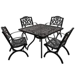 Black 5-Piece Square Aluminum Mesh Outdoor Dining Set with 4-Chairs