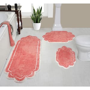 Allure Collection 100% Cotton Tufted Bath Rug, 3-Pcs Set with Runner, Coral