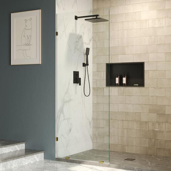 DEERVALLEY 32 in. W x 78 in. H Frameless Fixed Single Panel Shower Door in Brushed Gold with 3/8 in. (10mm) Clear Glass
