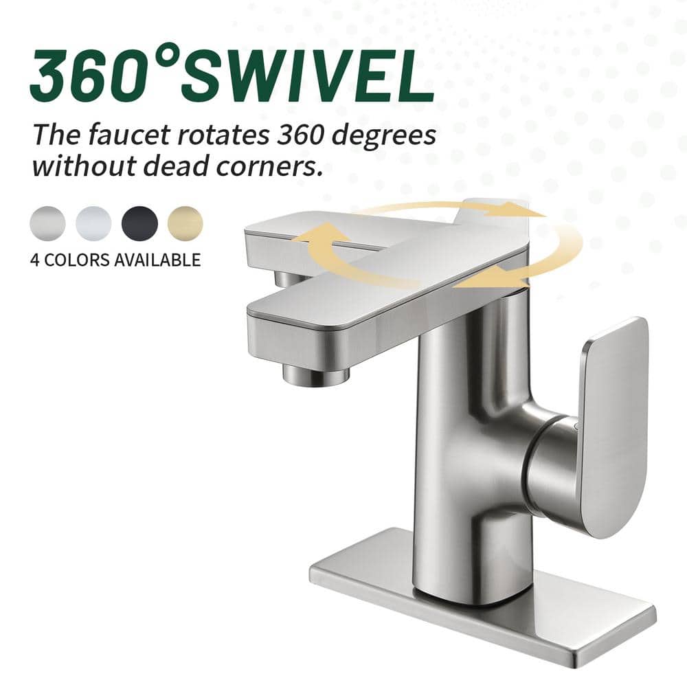 Brushed Nickel Single Handle Low Arc Bathroom Faucet with Deckplate
