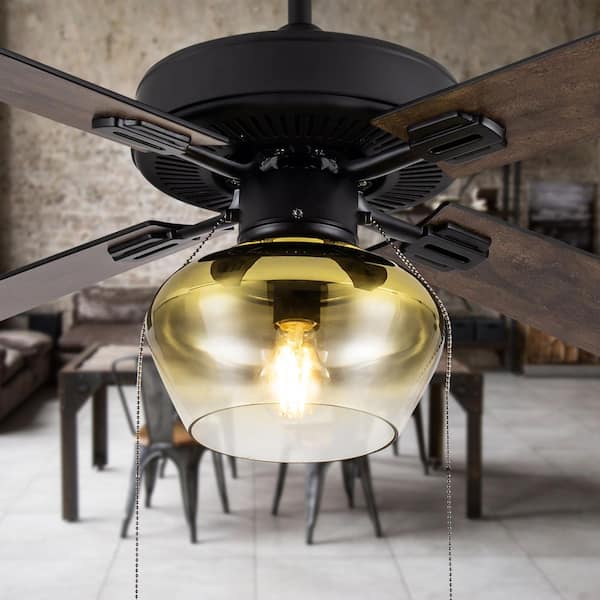 Iza 52 in. LED Indoor Black and Amber Ceiling Fan with Light