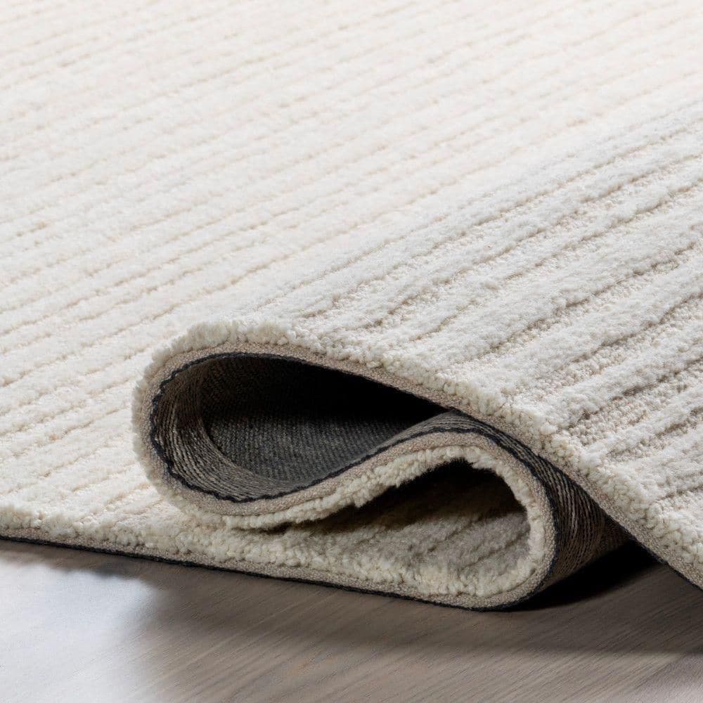 Ivory Striped Handmade Wool 8' x 10' Area Rug
