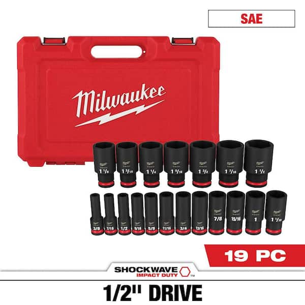 SHOCKWAVE 1/2 in. Drive SAE 6 Point Impact Socket Set (19-Piece)