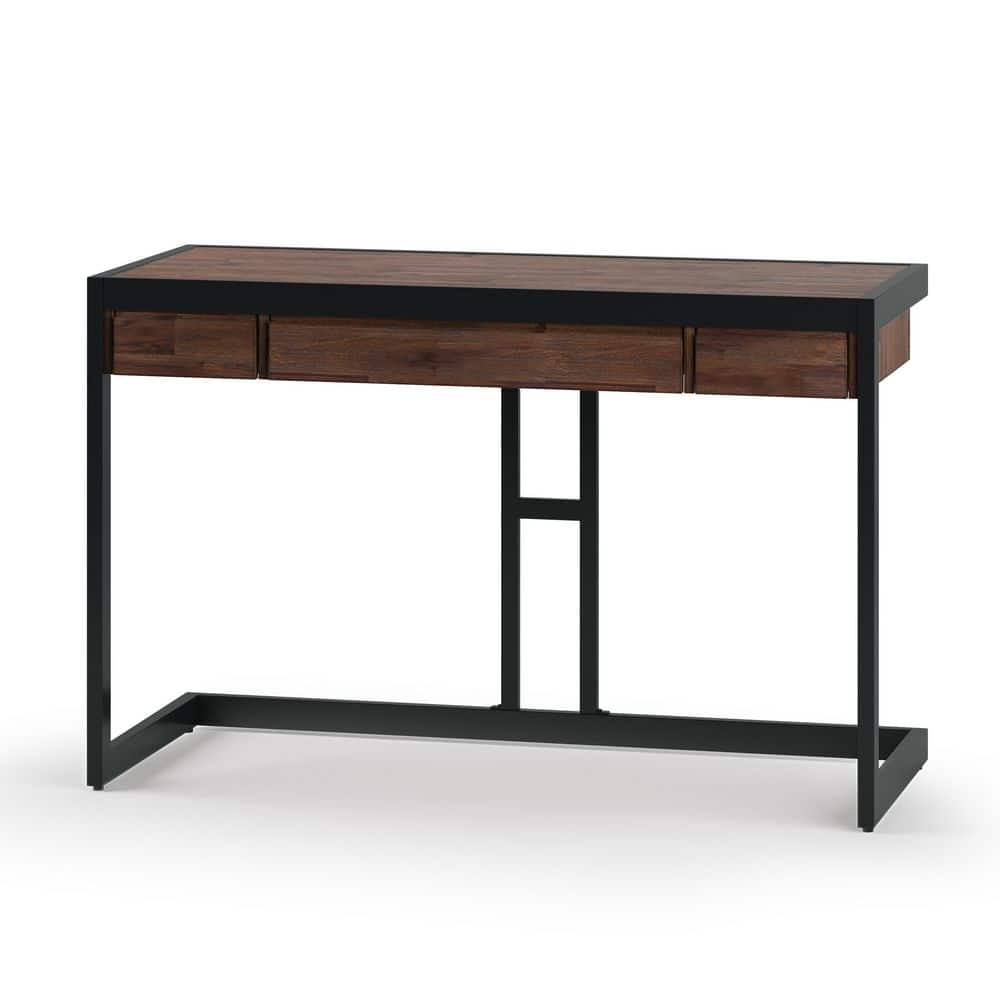 Erina Compact Industrial Acacia Wood Desk in Distressed Charcoal Brown