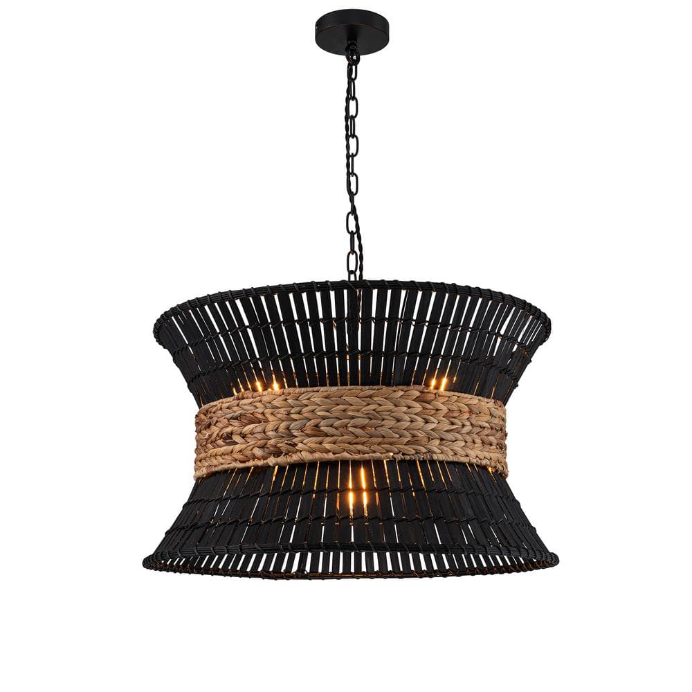 Umber 4-Light Modern Black Rattan Pendant Ceiling Light Fixture Coastal Nautical Chandelier in Matte Black price history on PriceWatchPro