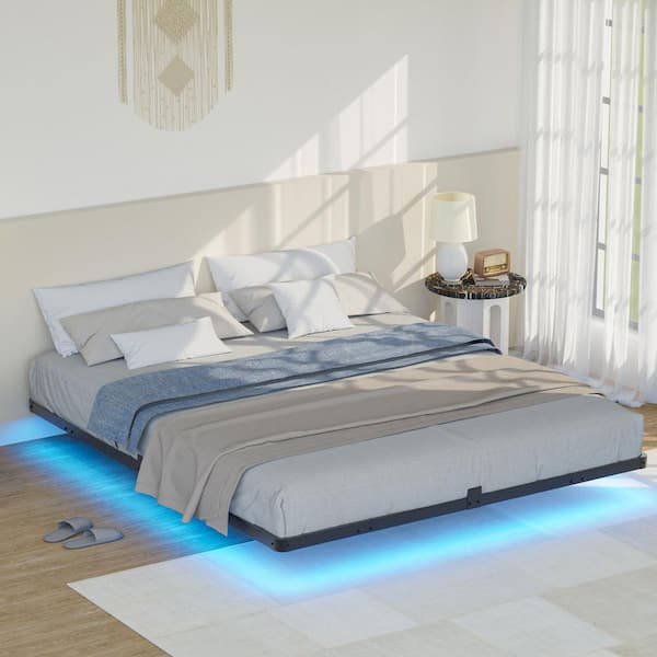 Lusimo 7.7 in. Black LED Floating Bed Frame California King Platform Bed