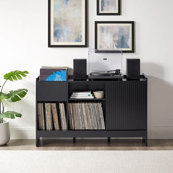 CROSLEY FURNITURE Arden Black Record Player Cabinet With Vinyl