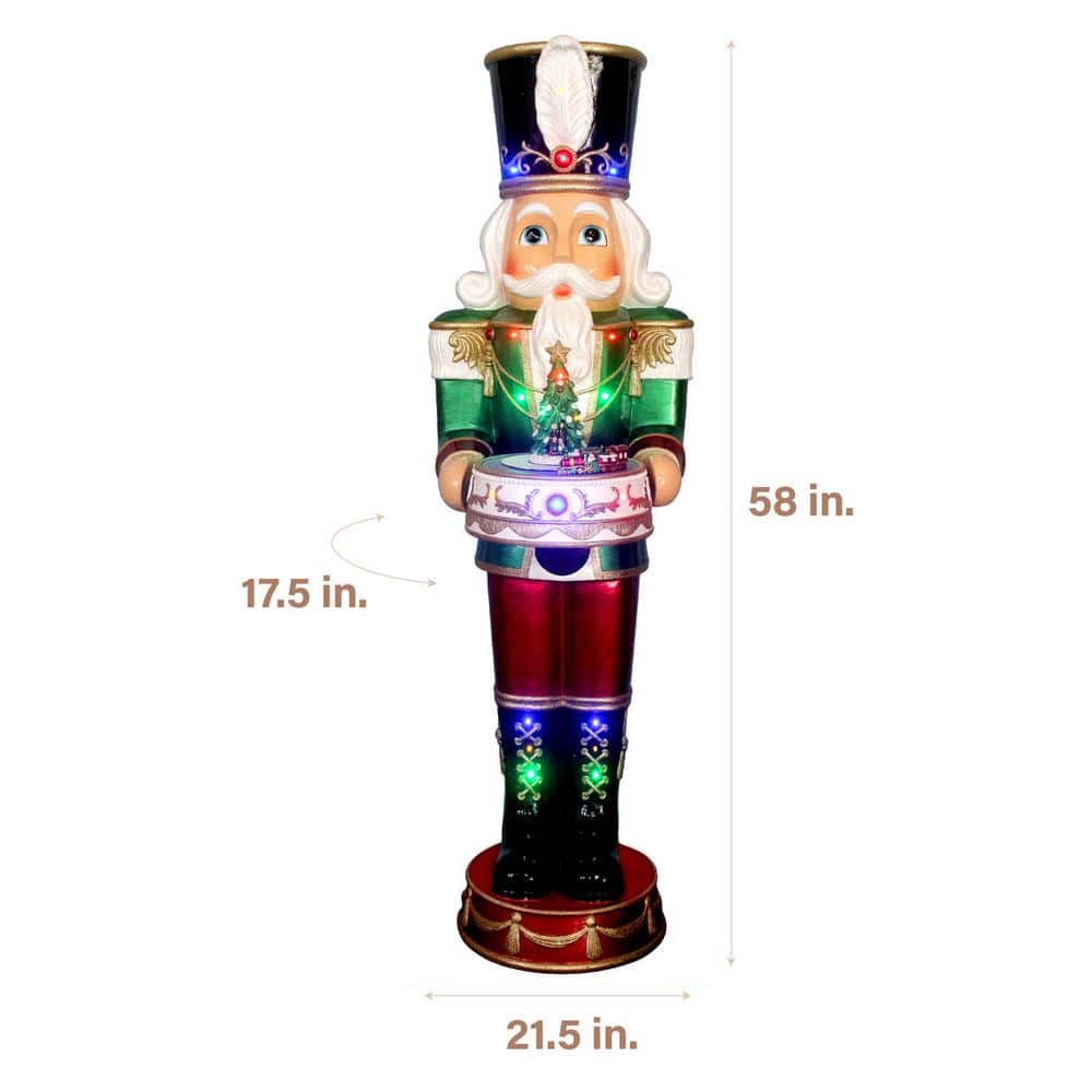 4.8-Ft Green and Red Resin Nutcracker with LED Lights and Music
