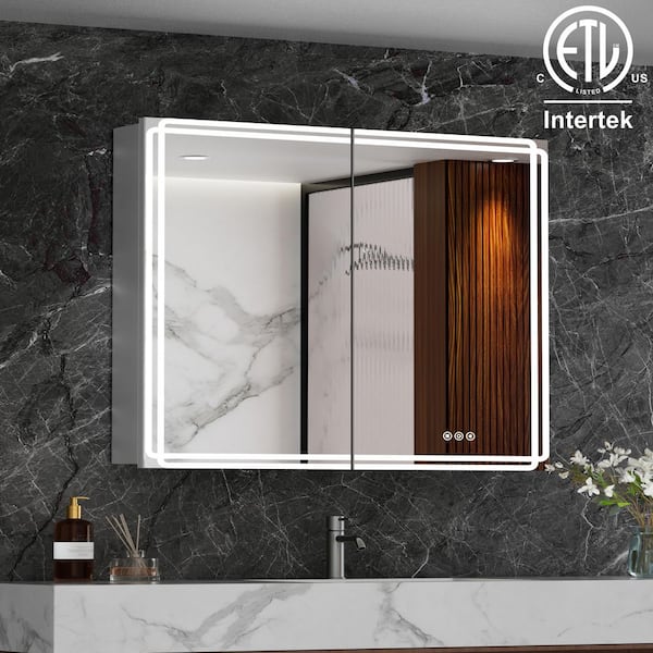 48 in. W x 32 in. H Rectangular Aluminum Medicine Cabinet with Mirror, Dimmable Light, Anti-Fog, Adjustable Shelves