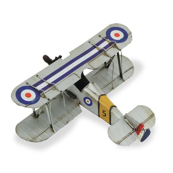 HomeRoots Metal Blue and Gray Hand Painted Model Airplane Decorative Sculpture
