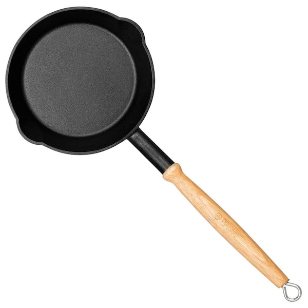 Espegard Campfire Cast Iron Frying Pan Skillet with Long Wooden Handle, Campfire Cooking Accessory