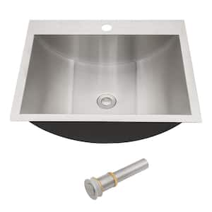 21 in. Drop-in Rectangular Bathroom Sink with Pop Up Drain in Gray Stainless Steel (Brushed Nickel)