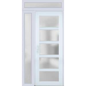 54 in. x 94 in. Right-Hand/Inswing 3 Sidelights Frosted Glass White Silk Steel Prehung Front Door with Hardware