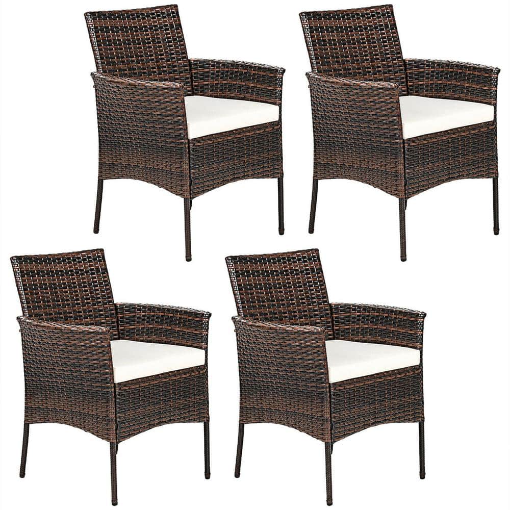 Gymax Cushioned Wicker Outdoor Arm Patio Dining Chair Sofa