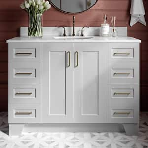 Taylor 49 in. W x 22 in. D x 35.25 in. H Freestanding Bath Vanity in Grey with Carrara White Marble Top