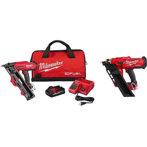 Milwaukee M18 Brushless Cordless 15-Gauge Finish Nailer & 3.0Ah Battery and Charger w/M18 FUEL 3-1/2 in. 30-Degree Framing Nailer