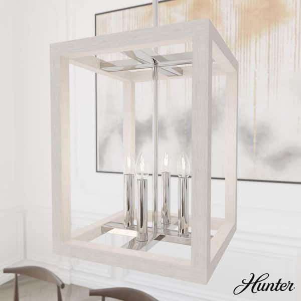 Hunter Squire Manor 4-Light Distressed White Candlestick Pendant Light