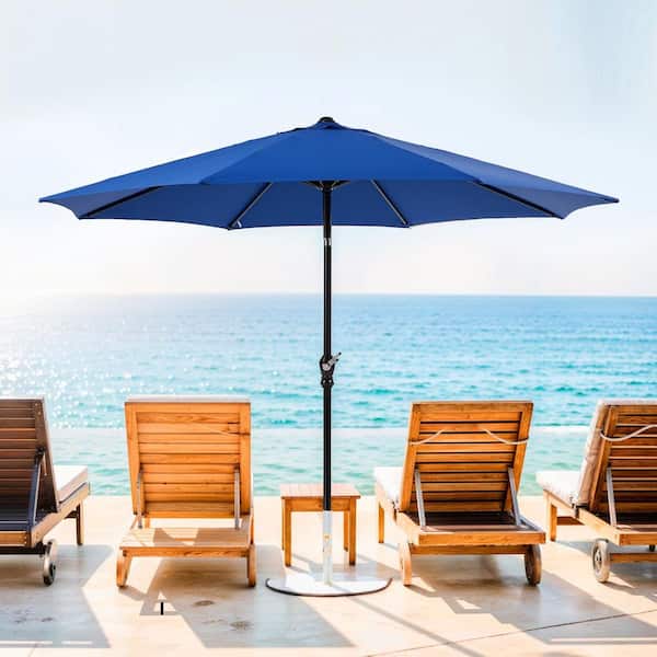 Outdoor 9 ft. Alloy Steel Push Button Tilt and Crank Patio Umbrella Market Umbrella in Blue for Deck, Pool