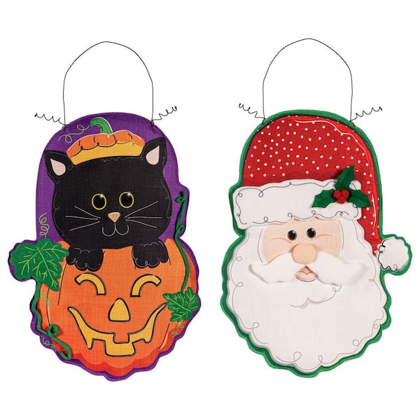 Evergreen Enterprises Jack O' Lantern and Black Cat/Santa Double Sided Estate Door Decor