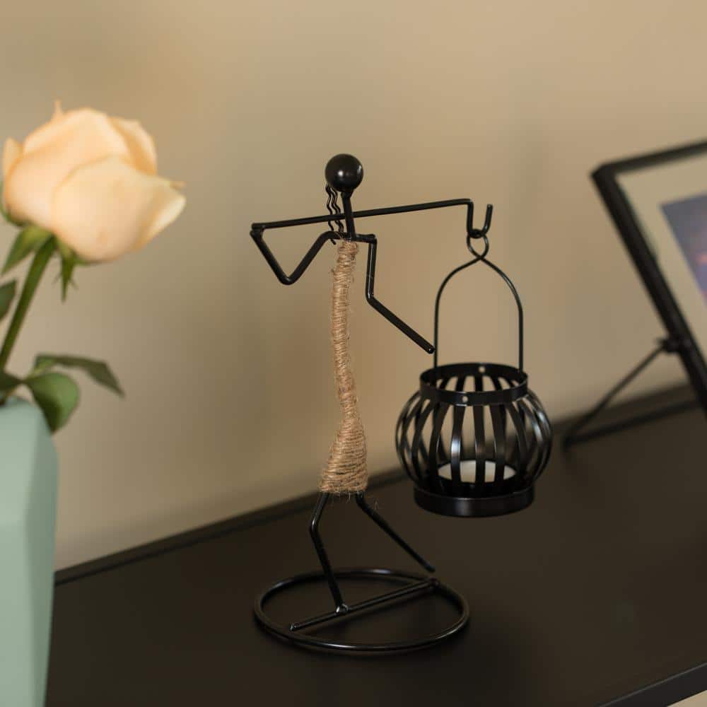 Modern Elegance 10" Wire Tea Light Lantern in Black