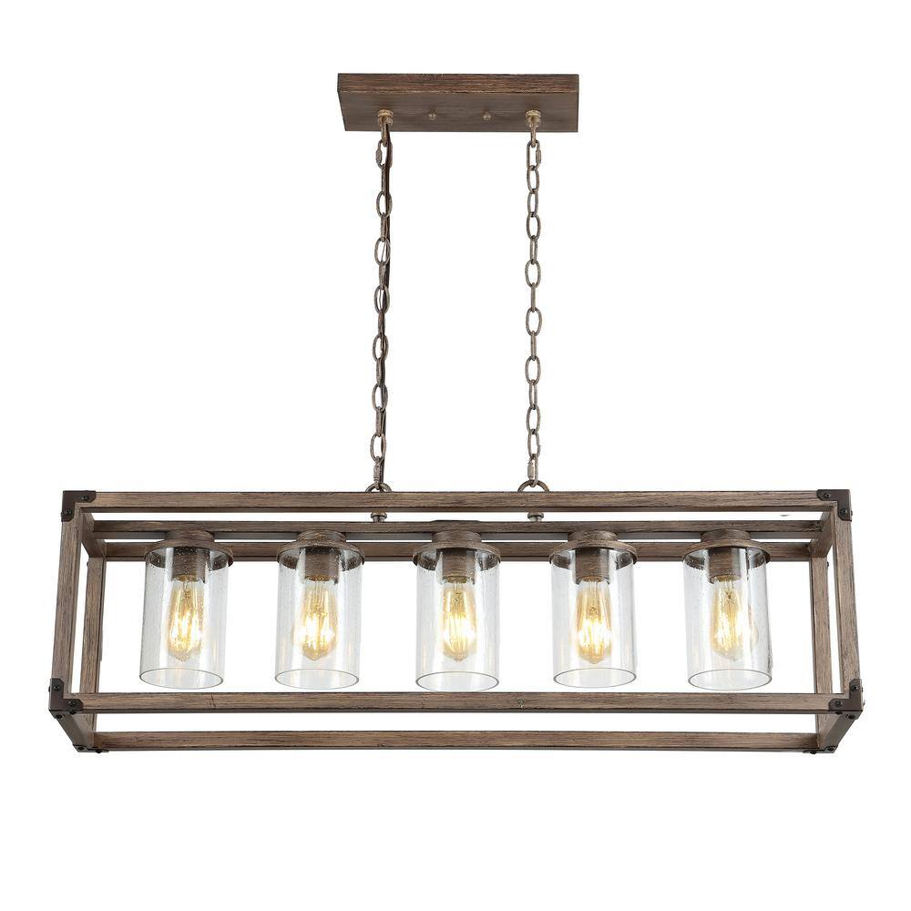 Zeniba 36" Rustic Farmhouse LED Pendant with Seeded Glass - Oil-rubbed Bronze