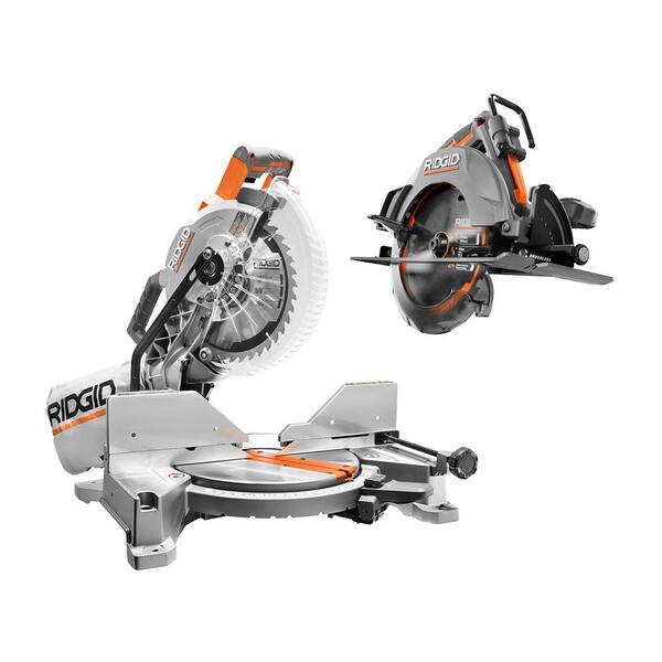 Ridgid 15 Amp Corded 10 in. Dual Bevel Miter Saw with LED Cutline Indicator w/ 18V Brushless Cordless Circular Saw (Tool Only)
