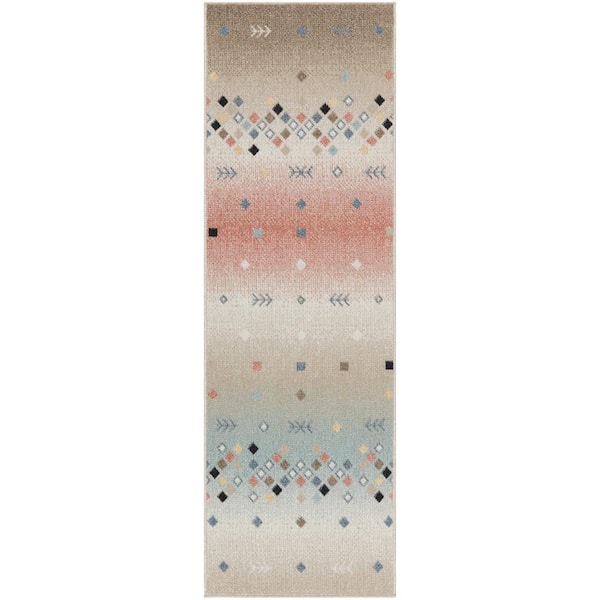 Nourison Washable Decor Multicolor 2 ft. x 6 ft. Distressed Contemporary Runner Area Rug