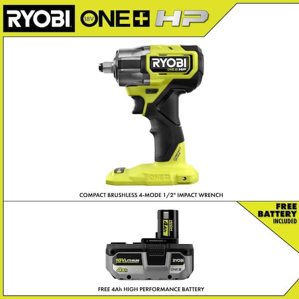 ONE+ HP 18V Brushless Cordless Compact 1/2 in 4 Mode Impact Wrench with 4.0 Ah HIGH PERFORMANCE Battery