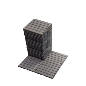 12 in. x 12 in. Solid Wood Floor Tile, Waterproof Plastic Base Sitting, Buckle Deck Tile,Striped Gray (30-Pack)
