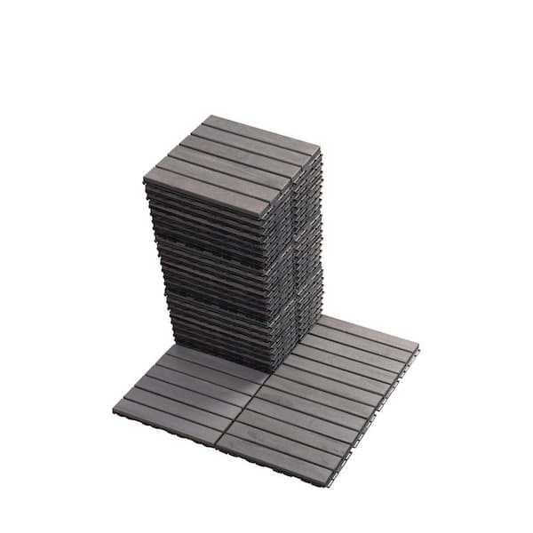 WEGATE 12 in. x 12 in. Solid Wood Floor Tile, Waterproof Plastic Base Sitting, Buckle Deck Tile,Striped Gray (30-Pack)