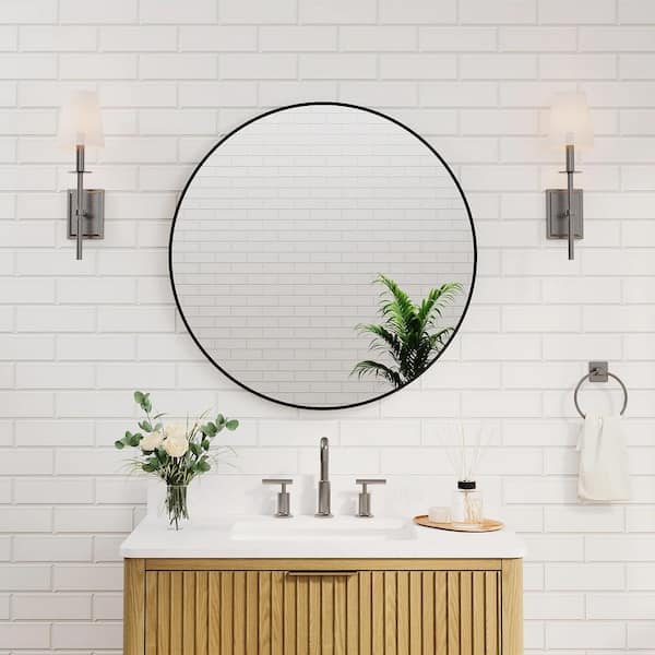 Miscool Thi 36 in. W x 36 in. H Modern Round Aluminum Framed Wall Bathroom Vanity Mirror in Black