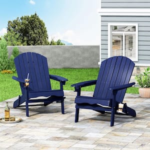Lissette Navy Blue Foldable Wood Outdoor Patio Adirondack Chair (2-Pack)