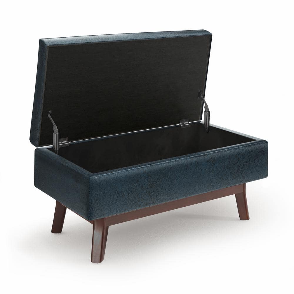 Owen 36" Distressed Dark Blue Faux Leather Storage Ottoman