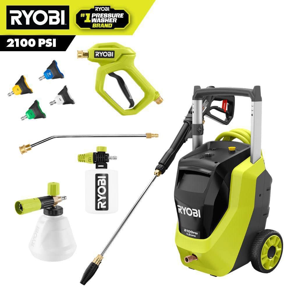 RYOBI 2100 PSI 1.2 GPM Cold Water Corded Electric Pressure Washer with Premium Foam Blaster and Automotive Accessory Kit (RY142012-RY31P)