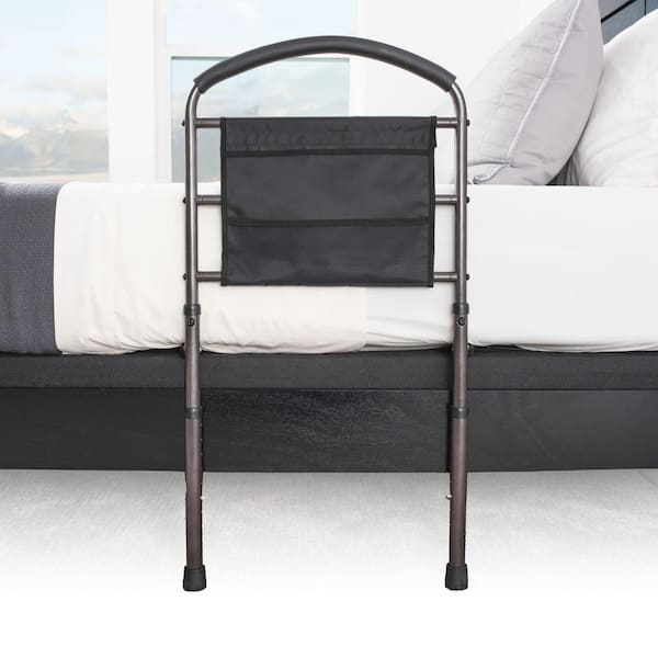 Stander 19 in. Stable Bed Rail with Adjustable Support Legs and Organizer Pouch in Brown