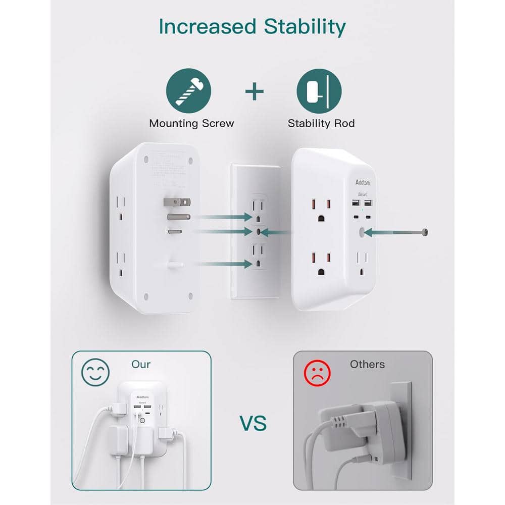 White 9-Outlet Wall Surge Protector with 4 USB Ports