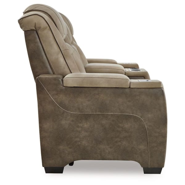Next-Gen DuraPella 75 in. Solid Faux Leather 2 Seat Power Reclining Loveseat with Console and USB Ports in Brown