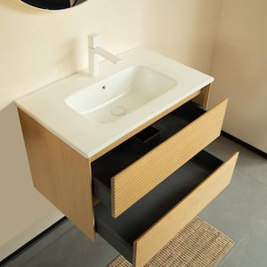 Liory 29.92 in. Single Sink Floating Light Oak Bath Vanity with White Ceramic Top Pre-assembled