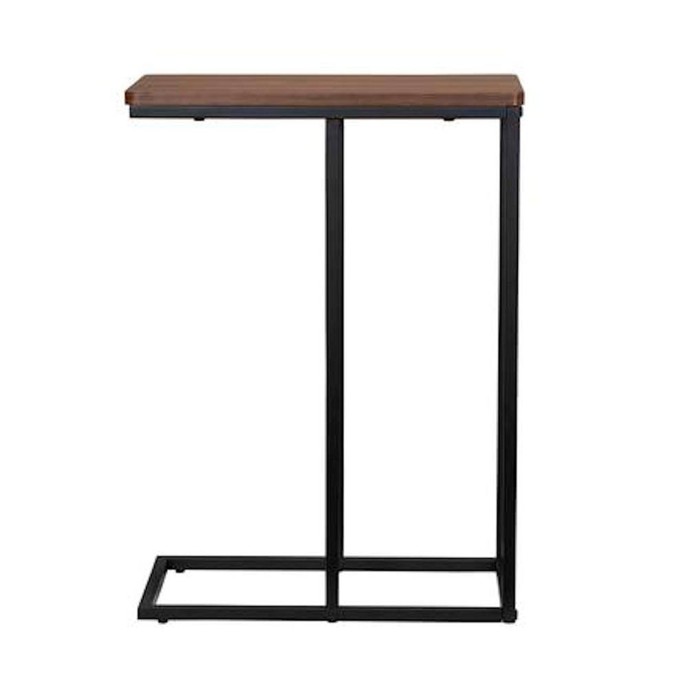 Mid-Century Walnut and Black Metal C-Shaped End Table